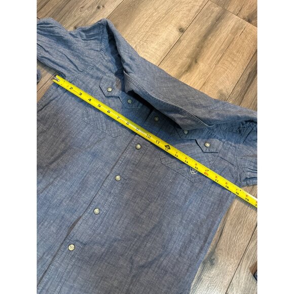 Ariat Mens M Retro Fit Blue Denim Pearl Snap Long Sleeve Shirt Pockets - Picture 6 of 7
